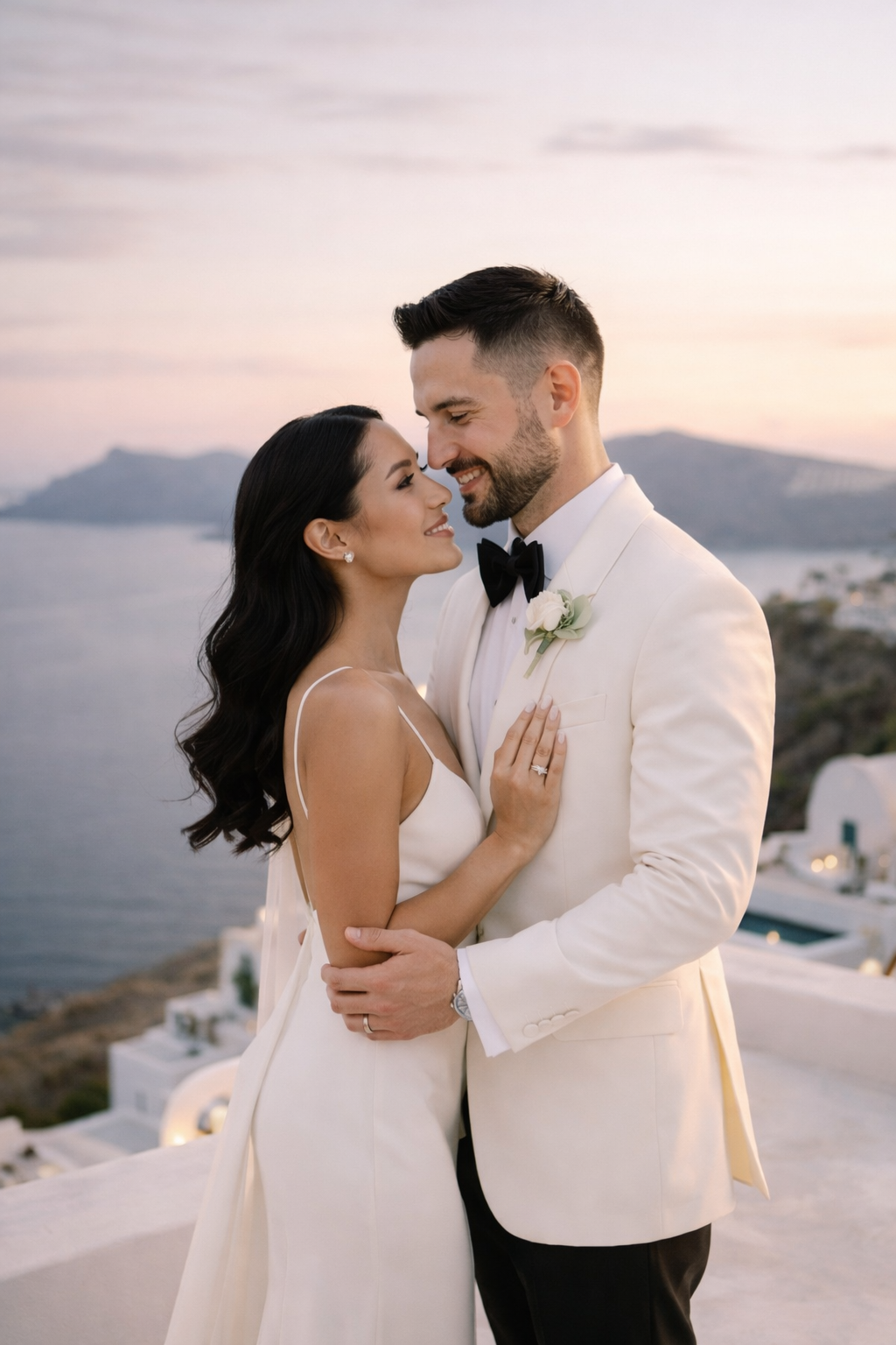 Conceptual luxury wedding couple portrait created for educational purposes to demonstrate how realistic wedding imagery can appear online